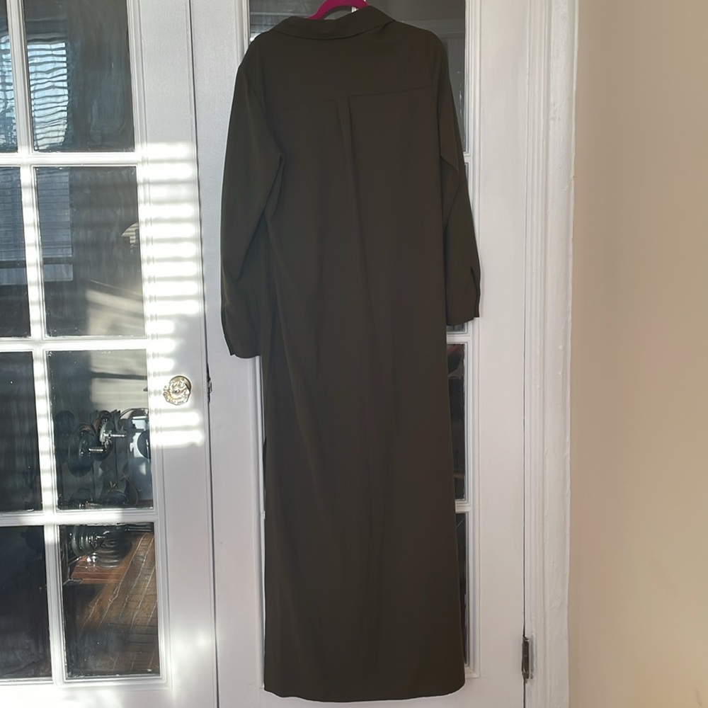 Anthropologie hutch olive green Cassidy collar side slit maxi shirt dress XL - Picture 3 of 11